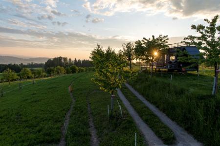 Wiesenwagen Sonnenuntergang Archehof Neuhof
